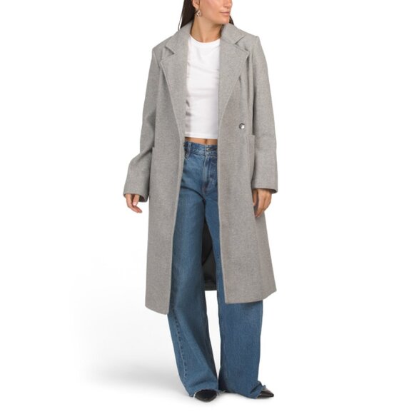 SAM EDELMAN Accessories - SAM EDELMAN Feather Grey Notch Collar Patch Pocket Wrap Coat